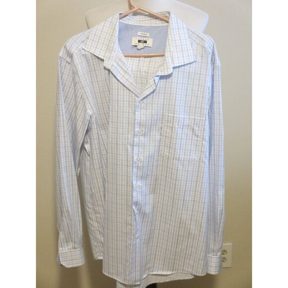 Joseph Abboud Non-Iron 2XLT Blue & White Checkered 100% Cotton Long-Sleeve Butto - Picture 2 of 6